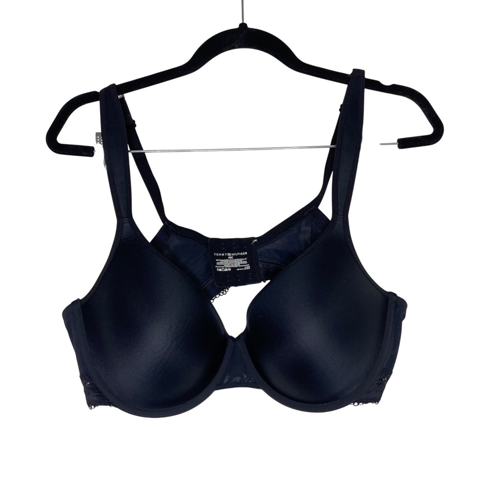Tommy Hilfiger Bra Women 40C Black Underwire‎ Lace Trim T-Shirt Bra